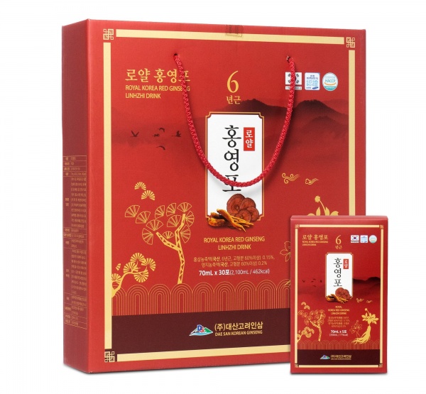 Nước Hồng Sâm Linh Chi Nhung Hươu Hàn Quốc Hansusam 365 Hộp 60 Gói Chính Hãng